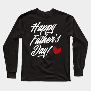 Simple Happy Father's Day Calligraphy with Red Heart Long Sleeve T-Shirt